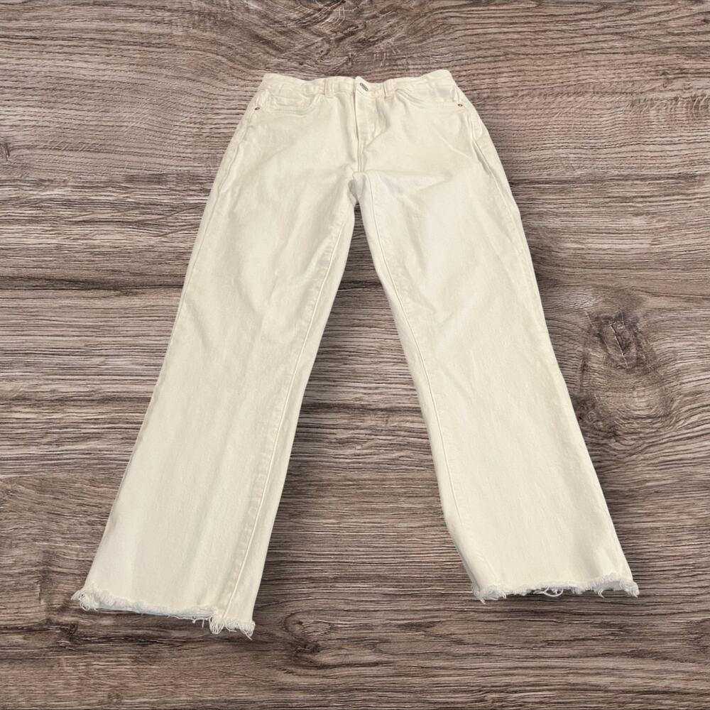 Paige White Cindy Petite Straight Leg Raw Hem Jeans Size 26